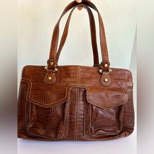 Vintage Liz Claiborne Brown Crocodile-Embossed Shoulder Bag